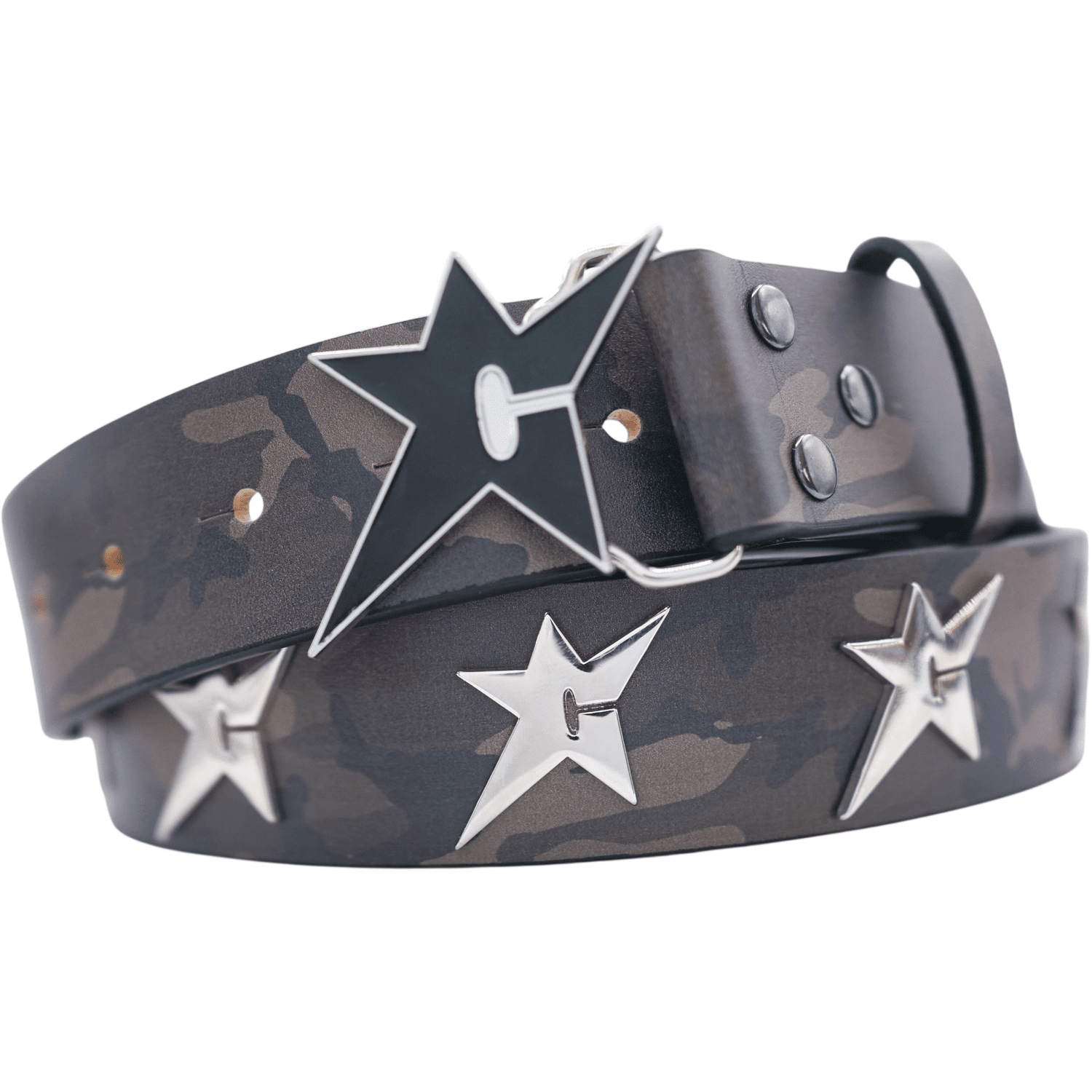 小物 CARPET COMPANY LETHERBELT W BUCKLE CAMO Riveted Leather Belt - Camo — Carpet Company